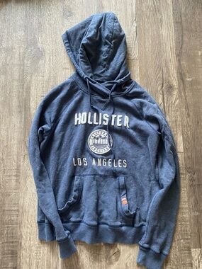 Hollister Navy Blue Pullover Hoodie with Los Angeles Graphic